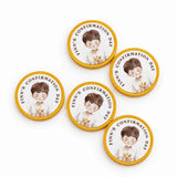 Gold-wrapped 40mm milk chocolate confirmation chocolate coins with a boy holding a golden chalice for little believer confirmation