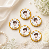 Gold-edged 40mm milk chocolate coins with a boy holding a chalice for confirmation chocolate coins celebration