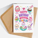 Little Dumpling Birthday Card for Kids - dumpling birthday card, dumpling birthday, birthday card, kawaii dumpling