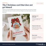 White christmas card featuring a gingerbread couple inside a snow globe with red bow on heavy 350gsm cardstock perfect dad christmas card