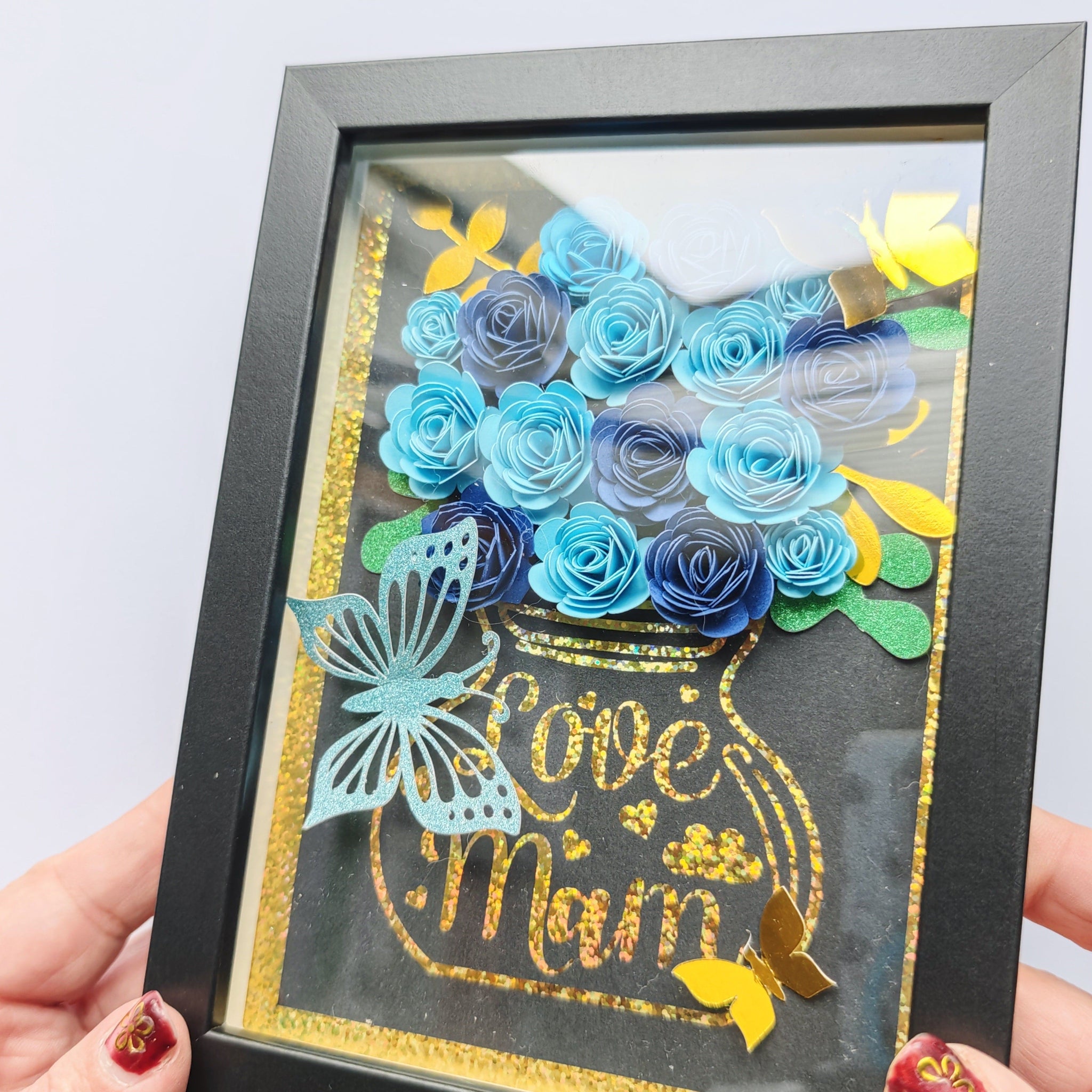 Love Mam Shadow Box Frame 13x18cm - Blue Roses - Handmade in Ireland - Shadow Box Frame - Printarelle