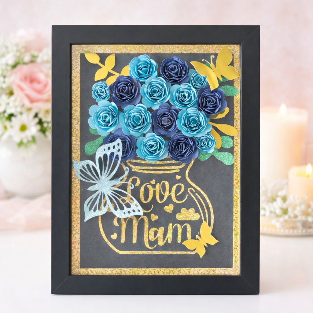 Love Mam Shadow Box Frame 13x18cm - Blue Roses - Handmade in Ireland - Shadow Box Frame - Printarelle