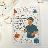 Mechanic Happy Birthday Card | Cute Illustrated Card - Greeting Card