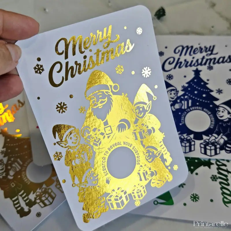 Christmas Scratch-Off Card – Elf & Tree Surprise Reveal - Gold - Greeting Card