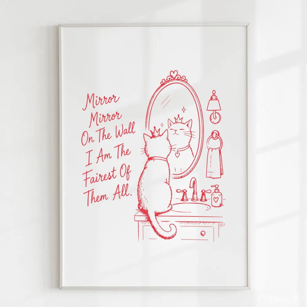 Handmade - Print - Mirror Mirror Fairest of Them All Cat Wall Print | Ireland
