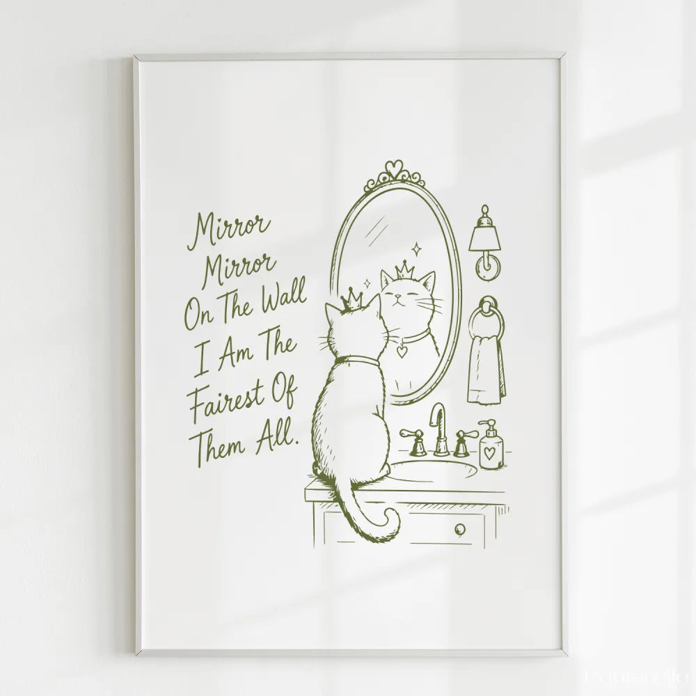 Handmade - Print - Mirror Mirror Fairest of Them All Cat Wall Print | Ireland
