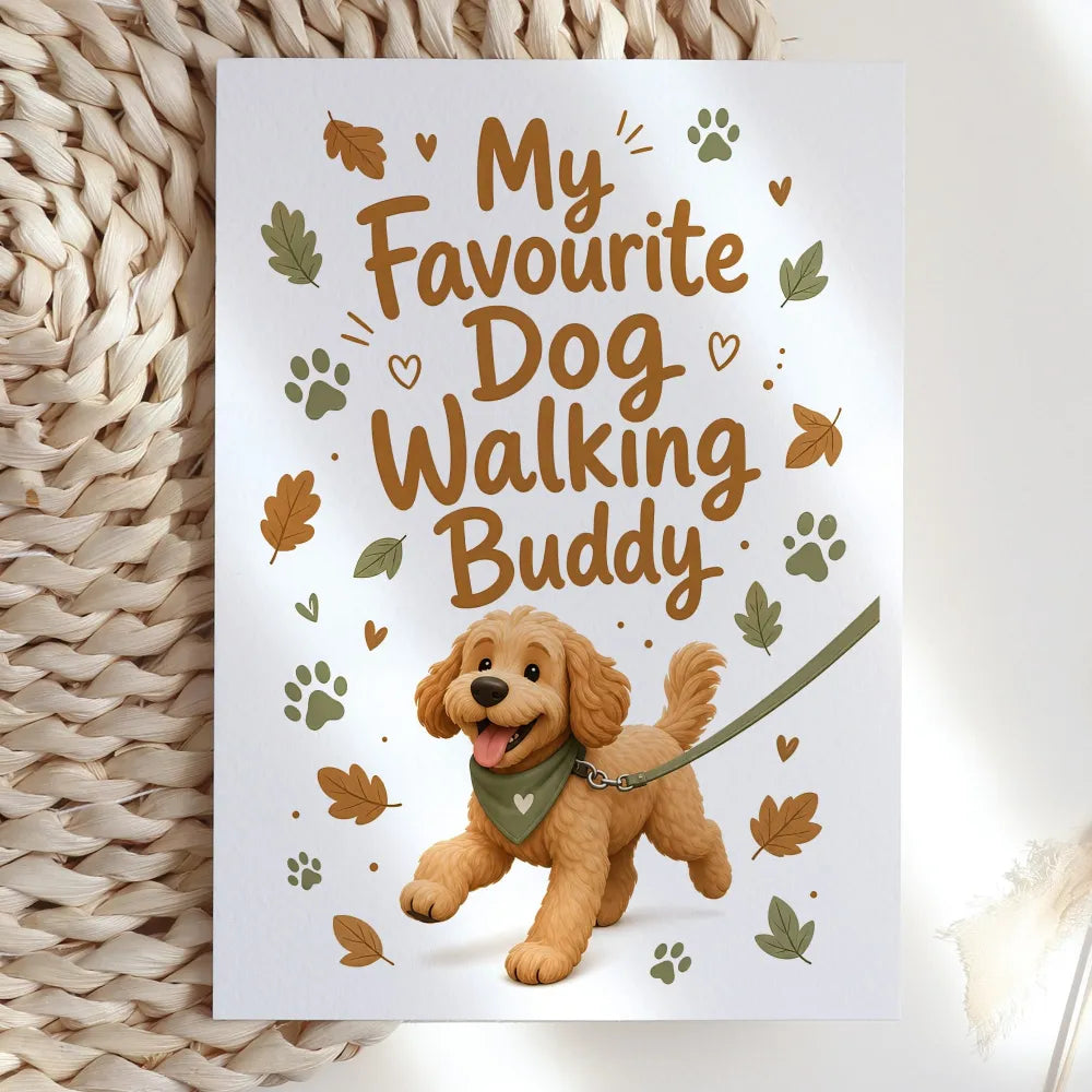 For the person who makes every walk worth waking up for. This warm, illustrated card reads My Favourite Dog Walking