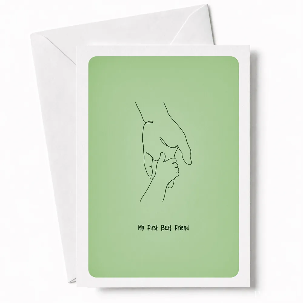 The tiniest hand reaching for the biggest one. This beautifully simple line art illustration of a large adult hand