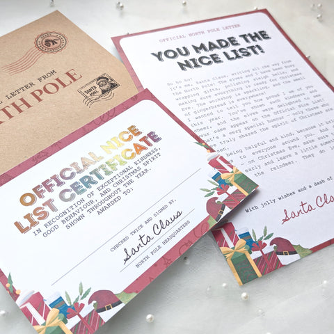 You Made the Nice List Letter from Santa | Official Certificate Set
