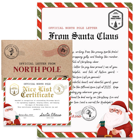 Official North Pole Letter from Santa | Nice List Certificate Set