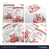 North pole post elf arrival and goodbye letters with cartoon elves snowflakes and candy canes on festive white paper