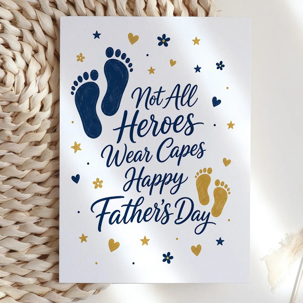 A quietly moving card for the dad who shows up every single day. Elegant flowing script reads Not All Heroes Wear