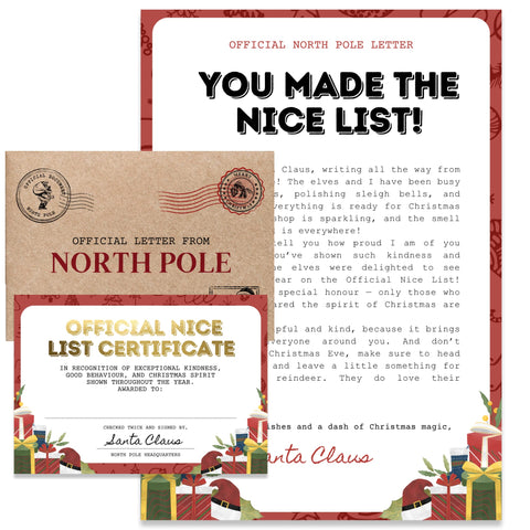 You Made the Nice List Letter from Santa | Official Certificate Set