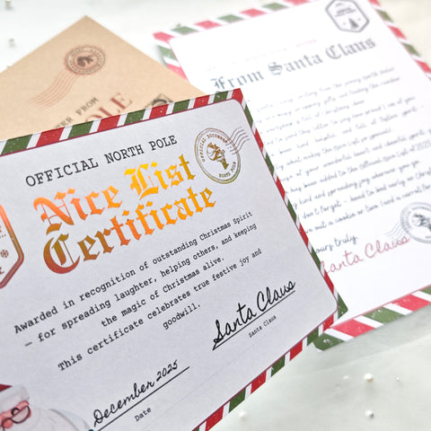 Official North Pole Letter from Santa | Nice List Certificate Set