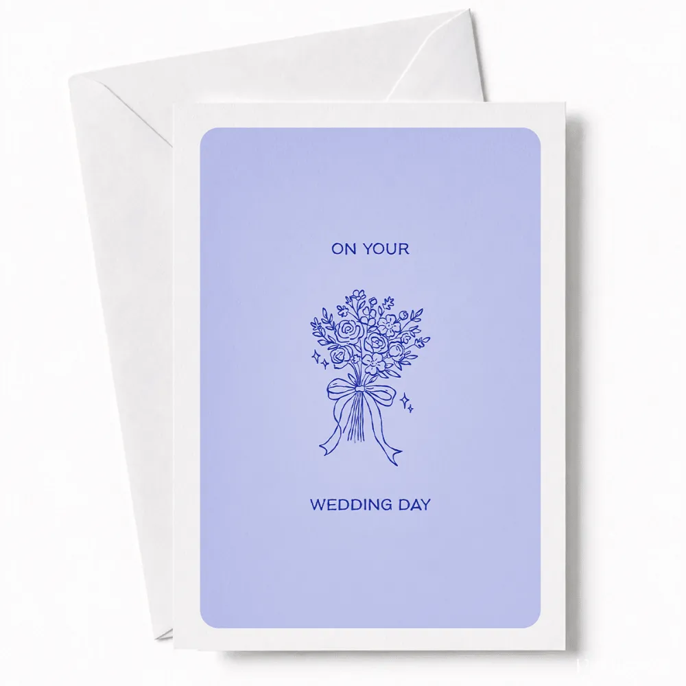 On Your Wedding Day | Bridal Bouquet Wedding Card - wedding day, bridal bouquet, illustrated bridal bouquet, satin