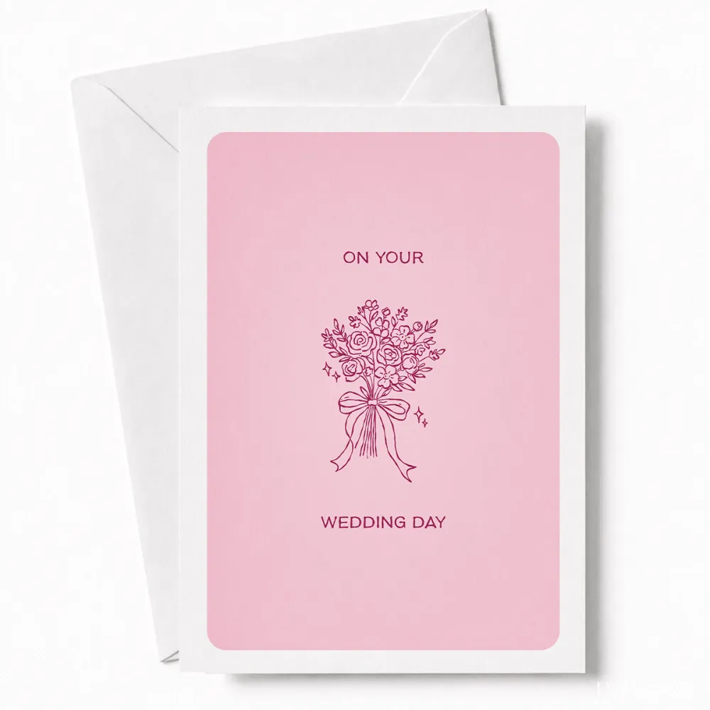 On Your Wedding Day | Bridal Bouquet Wedding Card - wedding day, bridal bouquet, illustrated bridal bouquet, satin