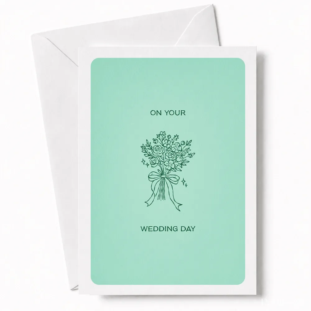 On Your Wedding Day | Bridal Bouquet Wedding Card - wedding day, bridal bouquet, illustrated bridal bouquet, satin