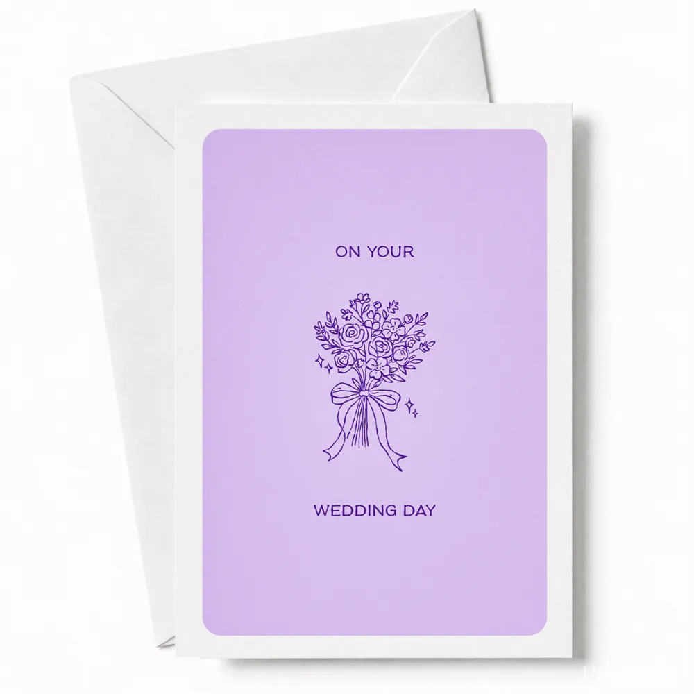 On Your Wedding Day | Bridal Bouquet Wedding Card - wedding day, bridal bouquet, illustrated bridal bouquet, satin