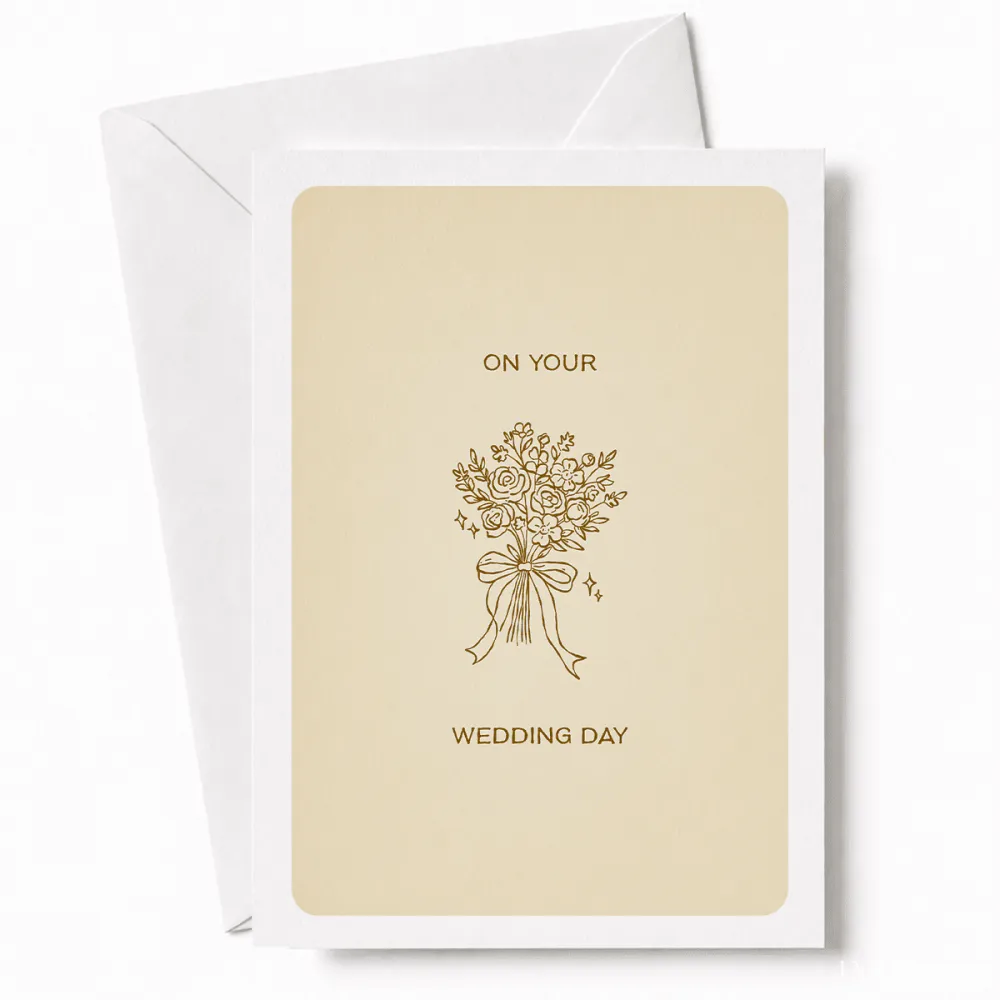 On Your Wedding Day | Bridal Bouquet Wedding Card - wedding day, bridal bouquet, illustrated bridal bouquet, satin