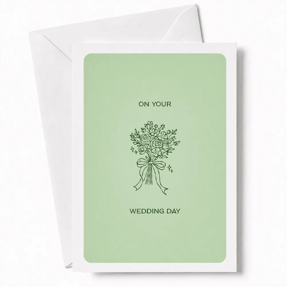 On Your Wedding Day | Bridal Bouquet Wedding Card - wedding day, bridal bouquet, illustrated bridal bouquet, satin