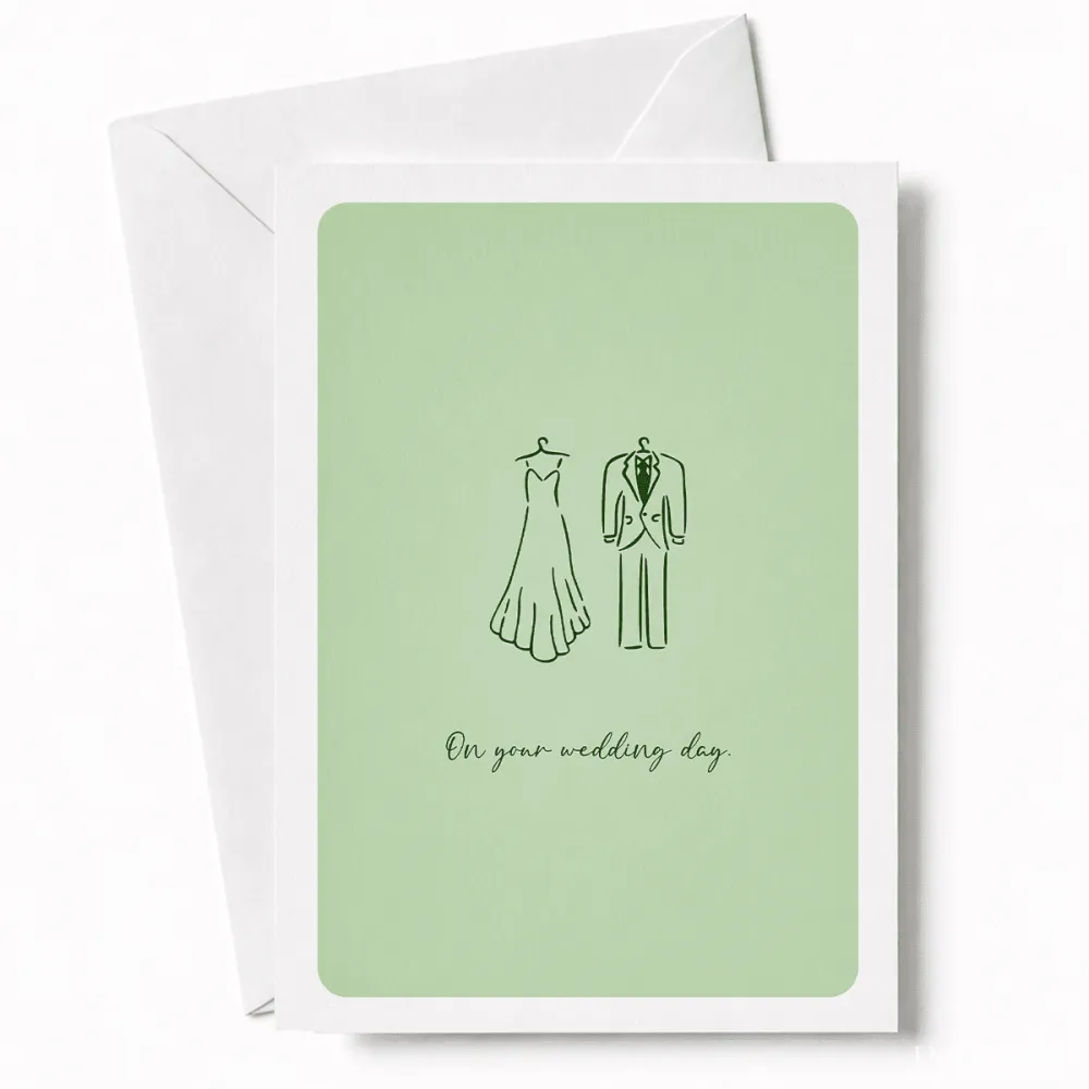 On Your Wedding Day | Wedding Dress & Suit Card - wedding day, illustrated bridal gown, illustrated bridal, bridal