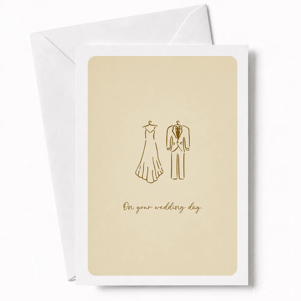 On Your Wedding Day | Wedding Dress & Suit Card - wedding day, illustrated bridal gown, illustrated bridal, bridal