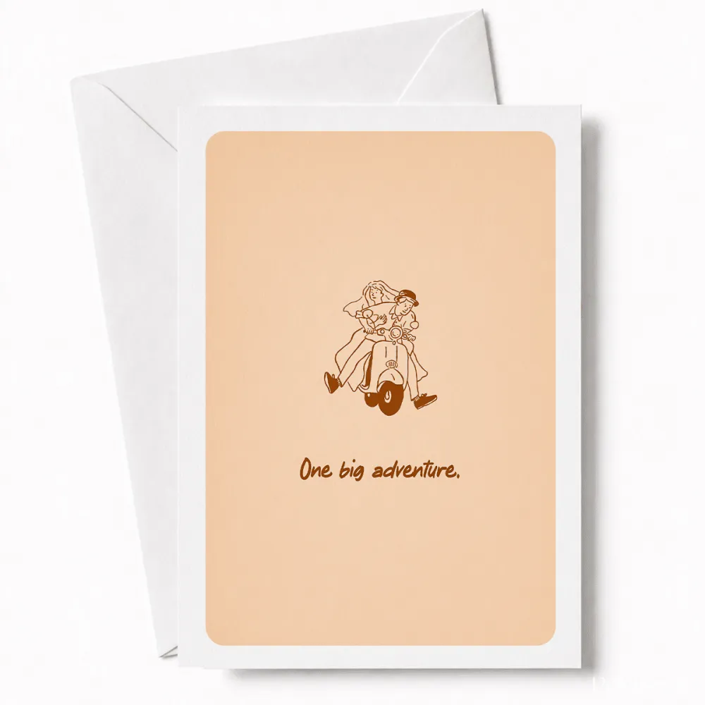 One Big Adventure | Fun Wedding Day Greeting Card - big adventure, wedding day, fun wedding, fun wedding card, vintage