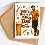 Handmade Greeting Card | Printarelle | Raise a glass to a one-of-a-kind dad. This characterful design shows a cheerful,