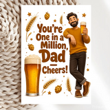 Handmade Greeting Card | Printarelle | Raise a glass to a one-of-a-kind dad. This characterful design shows a cheerful,