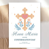 Ornate Cross & Heart Personalised Confirmation Card for Girls - Greeting Card - Printarelle