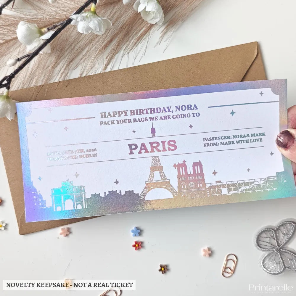 Paris Holiday Reveal - Personalised City Destination Travel Ticket - travel ticket, personalised city destination, city