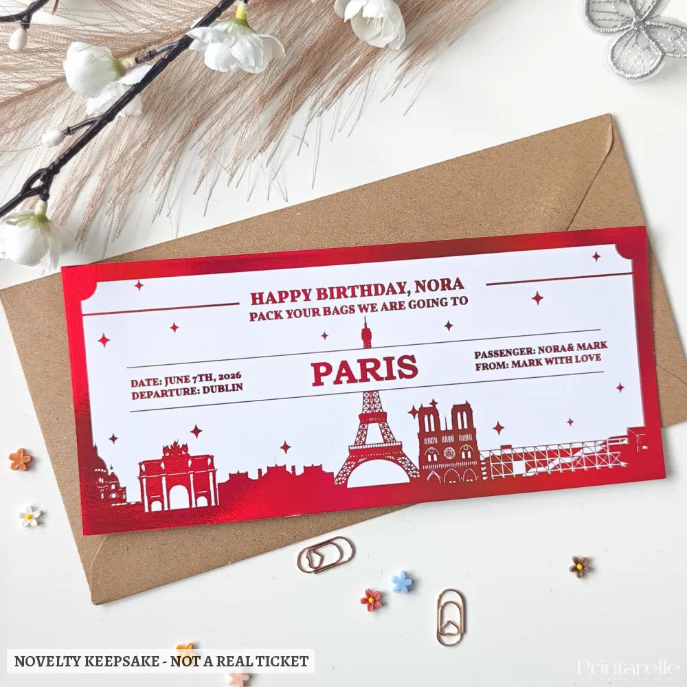 Paris Holiday Reveal - Personalised City Destination Travel Ticket - travel ticket, personalised city destination, city