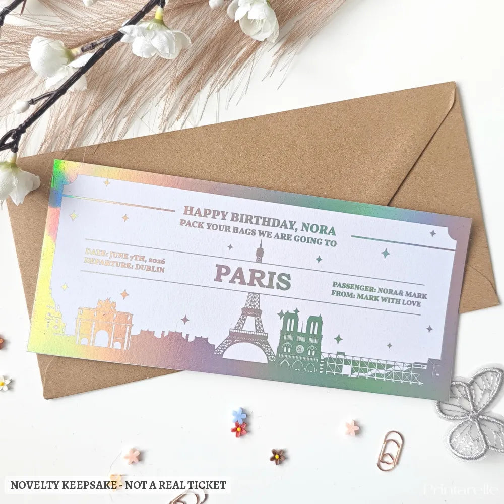 Paris Holiday Reveal - Personalised City Destination Travel Ticket - travel ticket, personalised city destination, city
