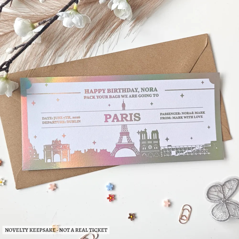 Paris Holiday Reveal - Personalised City Destination Travel Ticket - travel ticket, personalised city destination, city