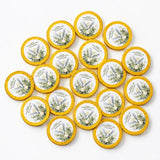 Yellow-edged confirmation chocolate coins featuring a watercolour dove greenery and personalised text for anna’s day