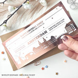 Personalised Amsterdam Holiday Reveal Gift | Any Destination City Skyline - rose gold, red heart foil, personalised