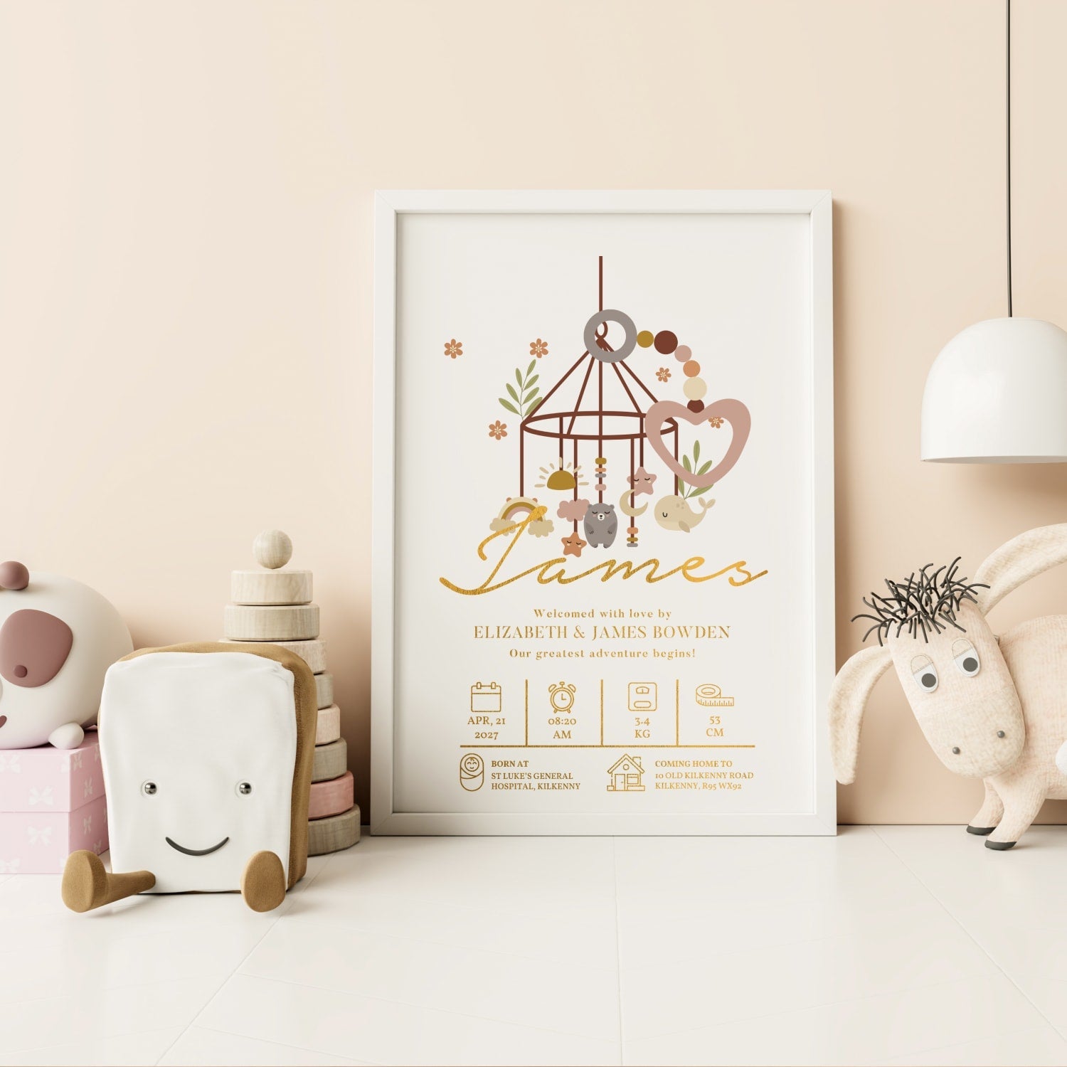 Personalised Baby Mobile Nursery Print | Birth Details Keepsake - Prints - Printarelle