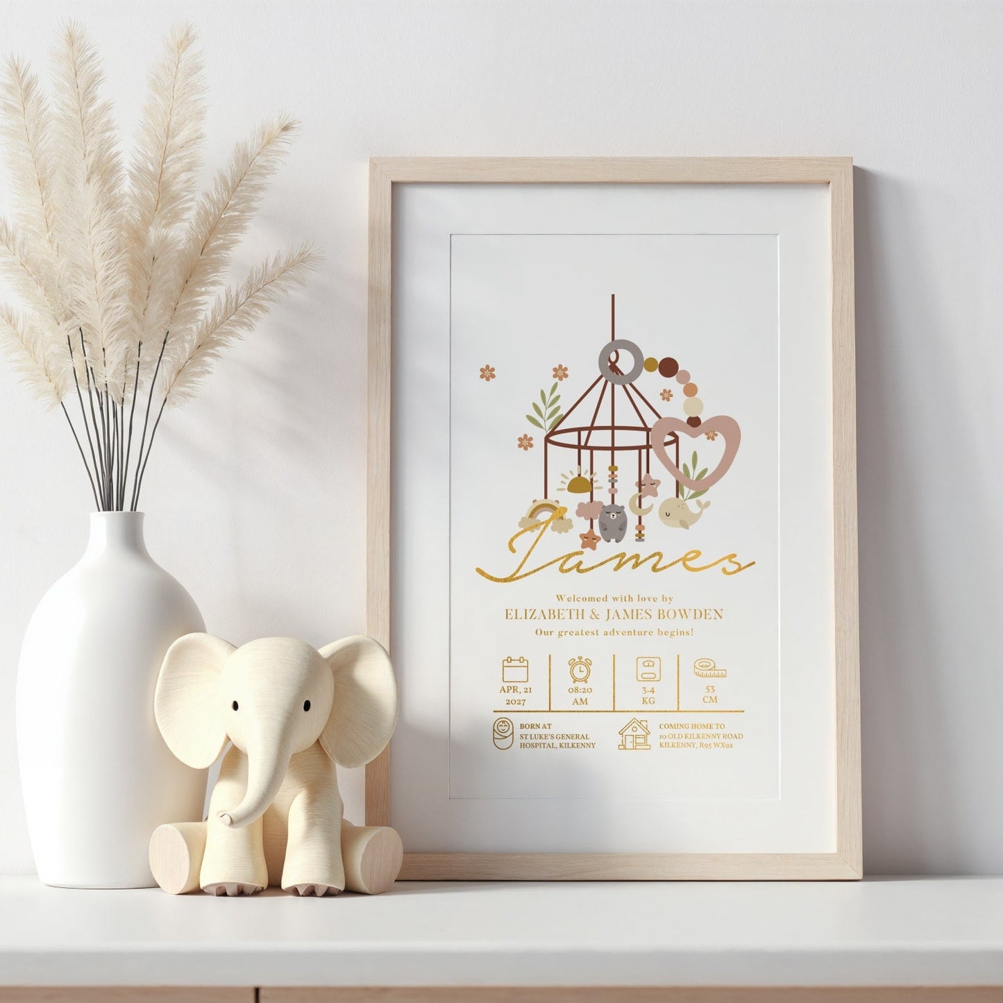 Personalised Baby Mobile Nursery Print | Birth Details Keepsake - Prints - Printarelle