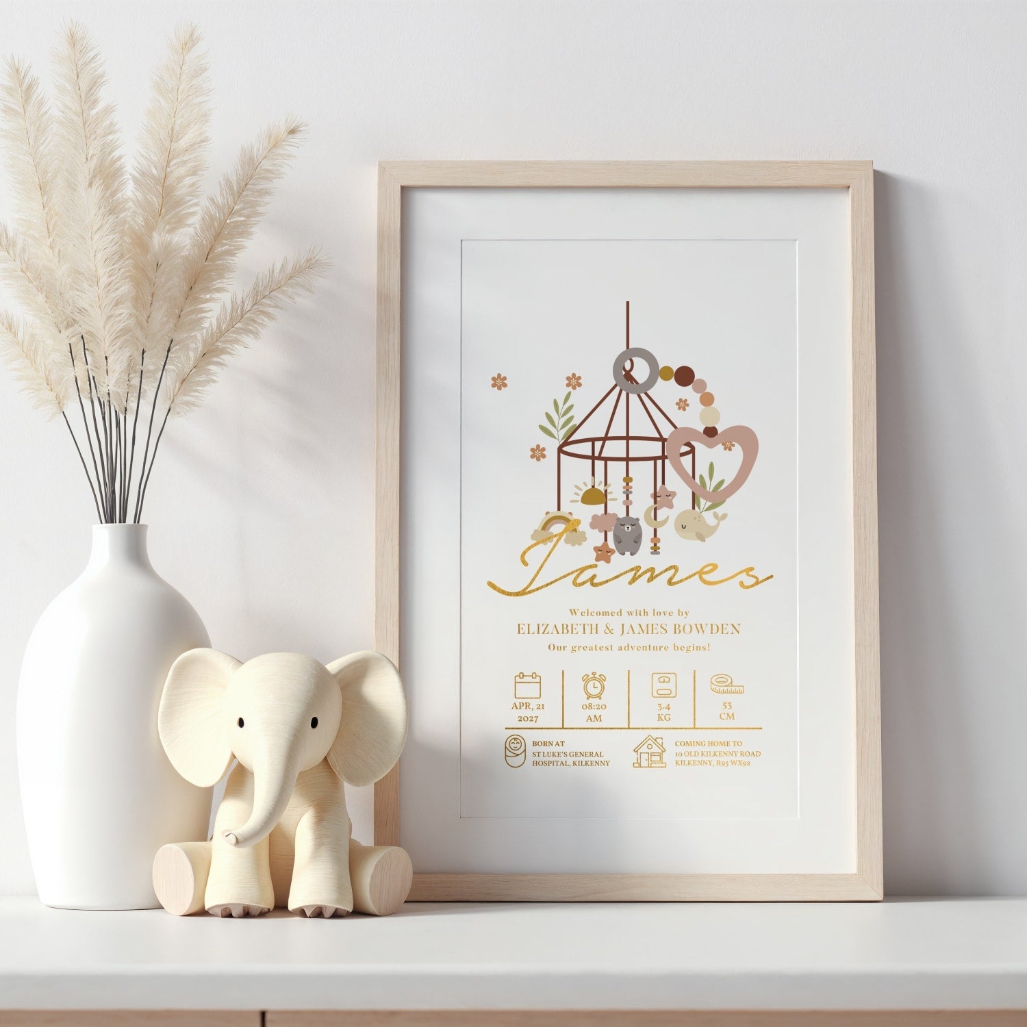 Personalised Baby Mobile Nursery Print | Birth Details Keepsake - Prints - Printarelle