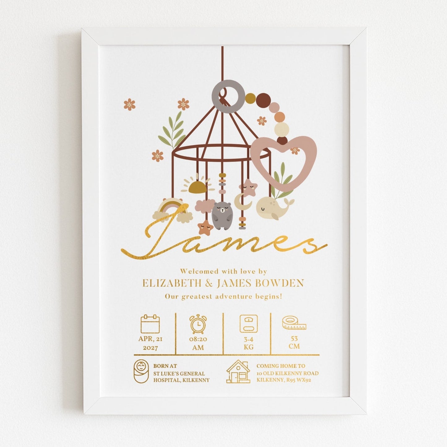 Personalised Baby Mobile Nursery Print | Birth Details Keepsake - Prints - Printarelle