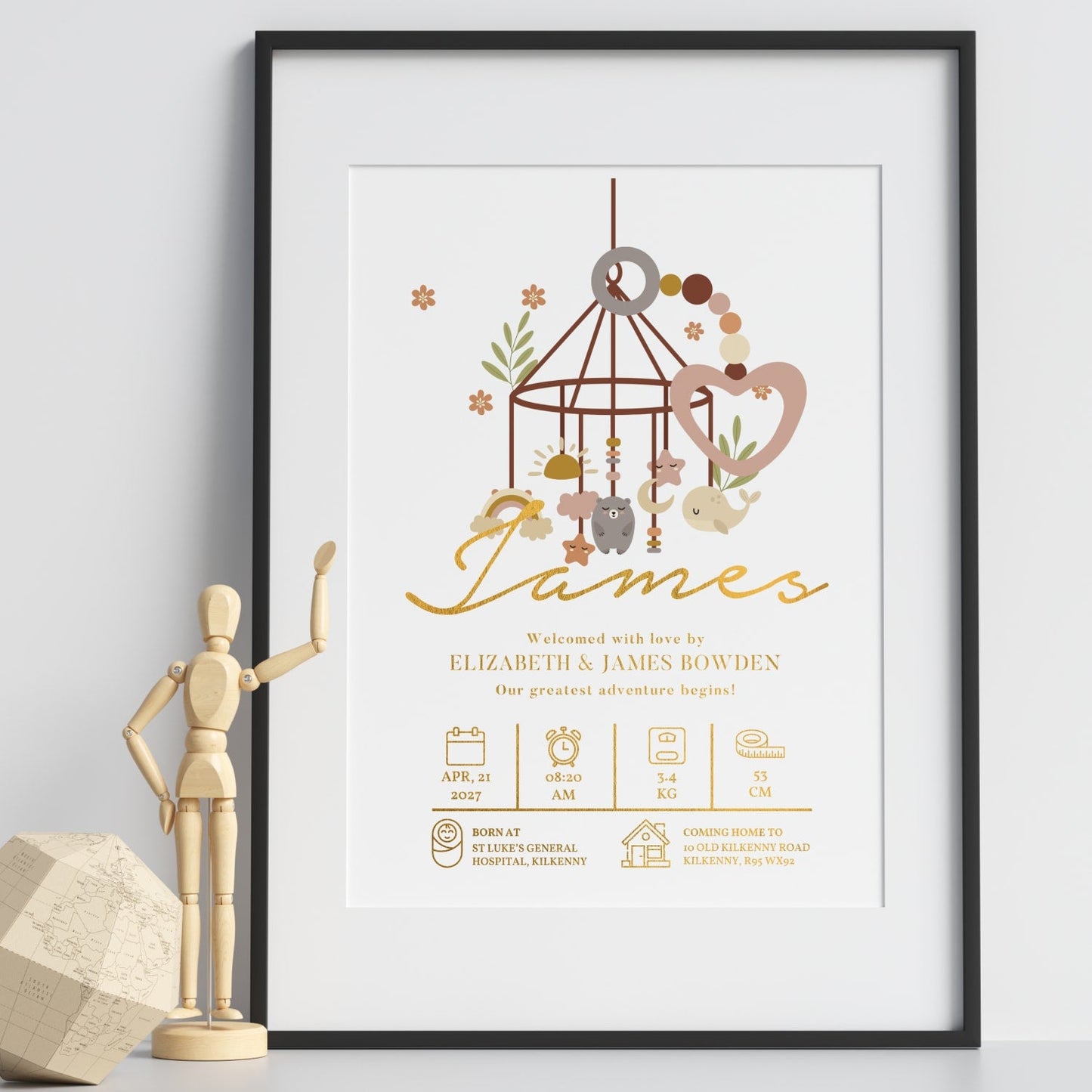 Personalised Baby Mobile Nursery Print | Birth Details Keepsake - Prints - Printarelle