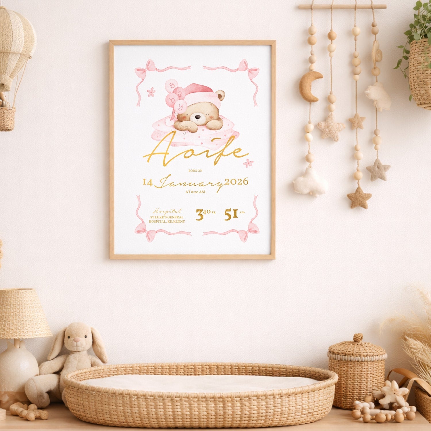 Personalised Baby Name Teddy Nursery Wall Print - Prints - Printarelle