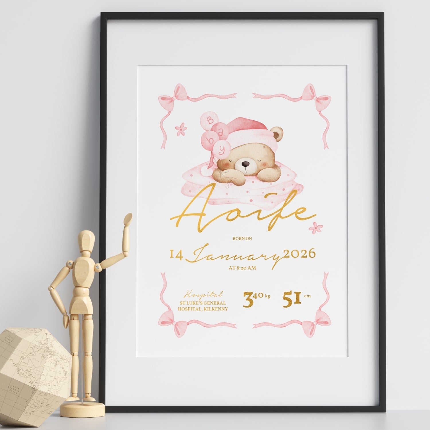 Personalised Baby Name Teddy Nursery Wall Print - Prints - Printarelle
