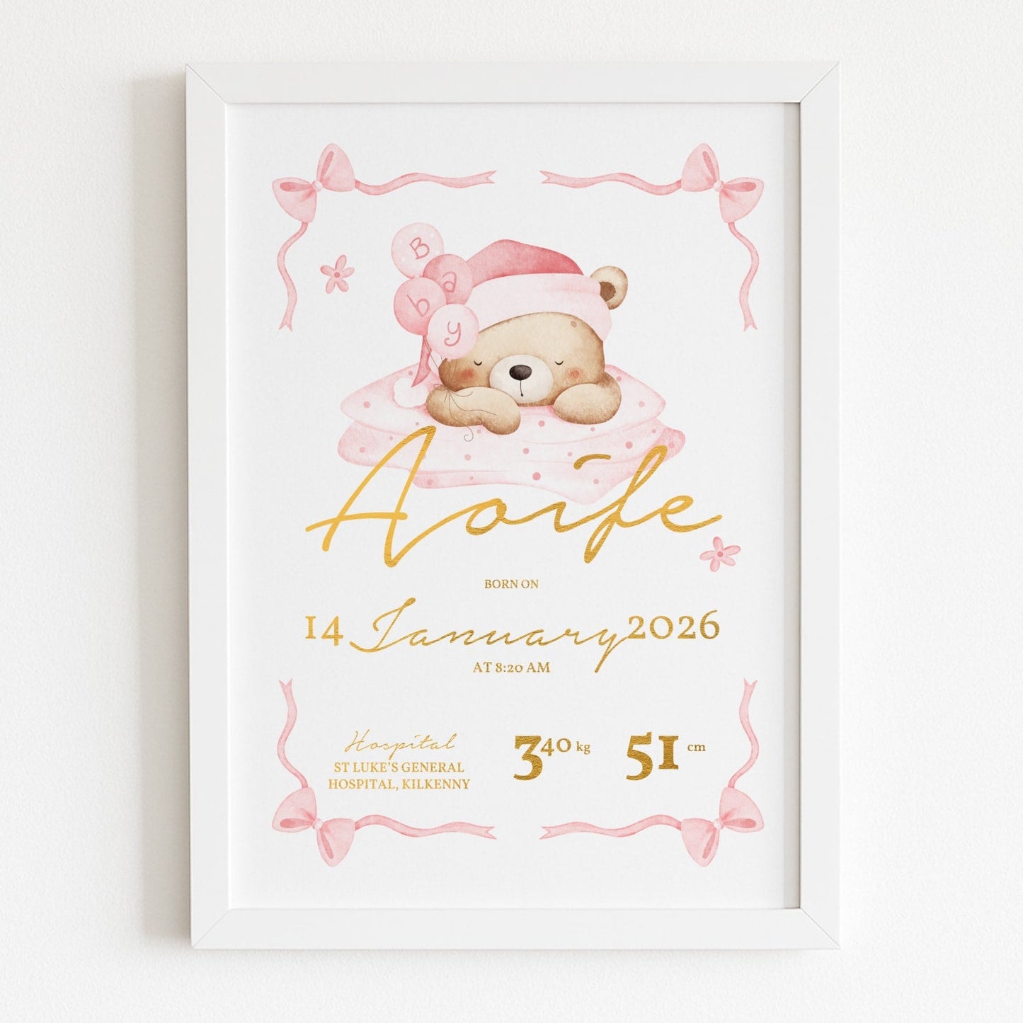 Personalised Baby Name Teddy Nursery Wall Print - Prints - Printarelle