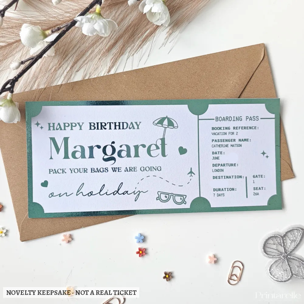 Personalised Birthday Boarding Pass Ticket | Foil Finish - boarding pass ticket, boarding pass, pass ticket, birthday