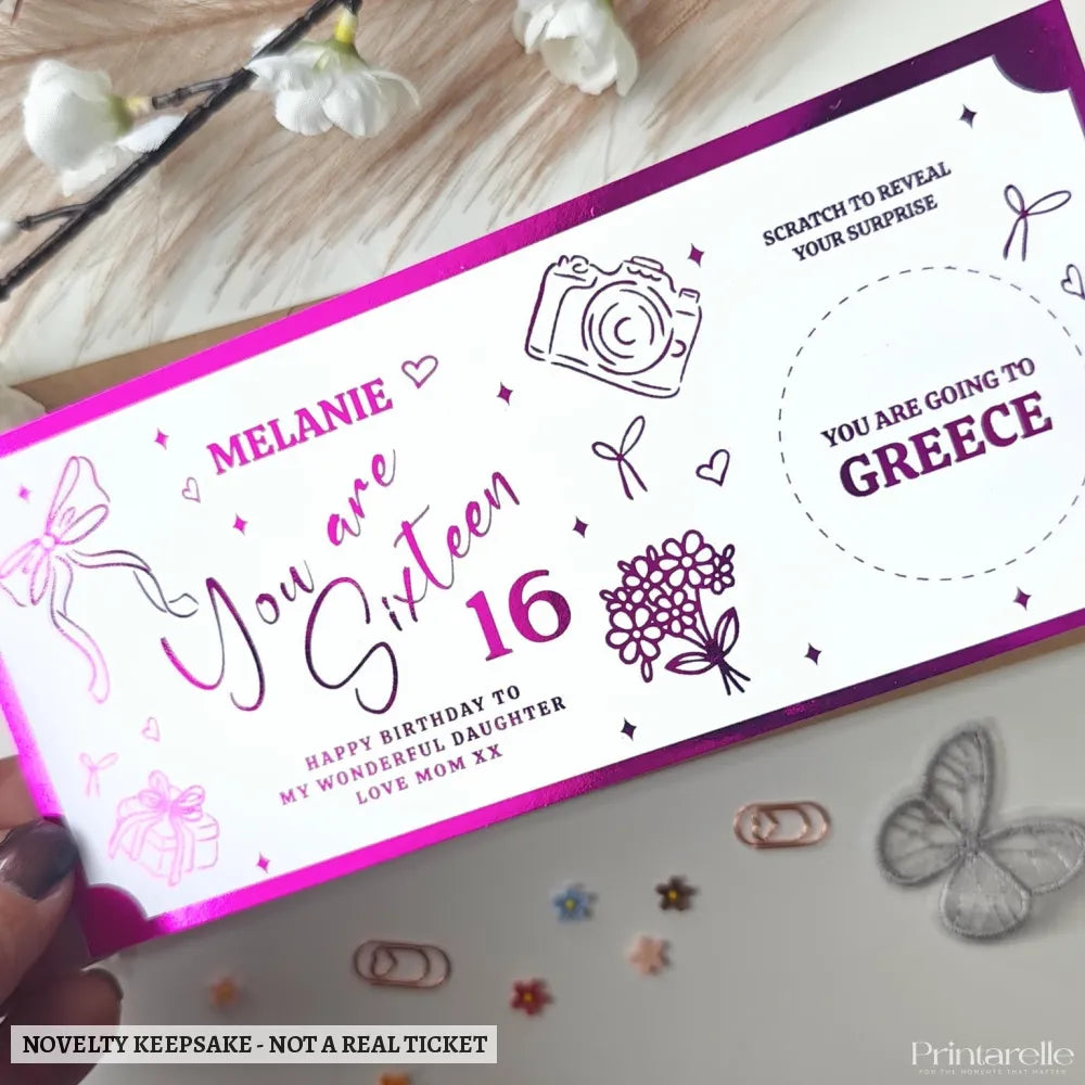 Personalised Birthday Scratch-to-Reveal Ticket for 16th Birthday - personalised birthday, hot pink, personalised