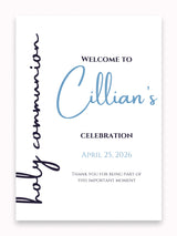 Personalised Blue Script First Holy Communion Welcome Sign - Party Decor - Printarelle