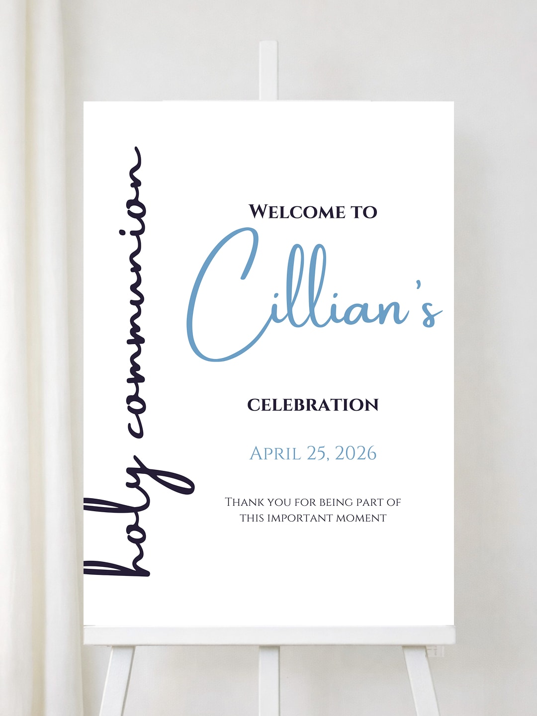 Personalised Blue Script First Holy Communion Welcome Sign - Party Decor - Printarelle
