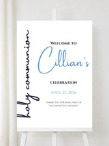 Personalised Blue Script First Holy Communion Welcome Sign - Party Decor - Printarelle