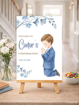 Personalised Boy Praying Confirmation Welcome Sign - Party Decor - Printarelle